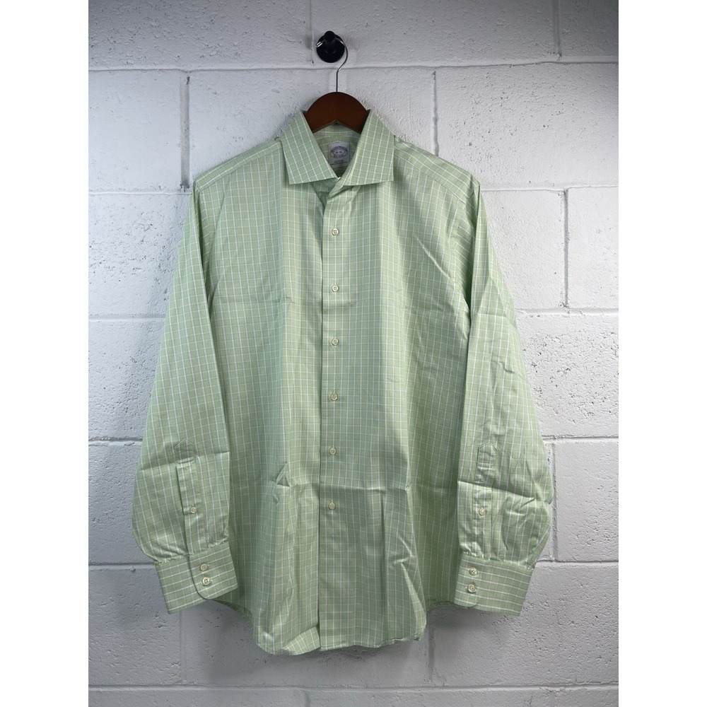 Brooks Brothers Men's Woven Italy Plaid Dress Shirt Cotton Made In USA 16-35